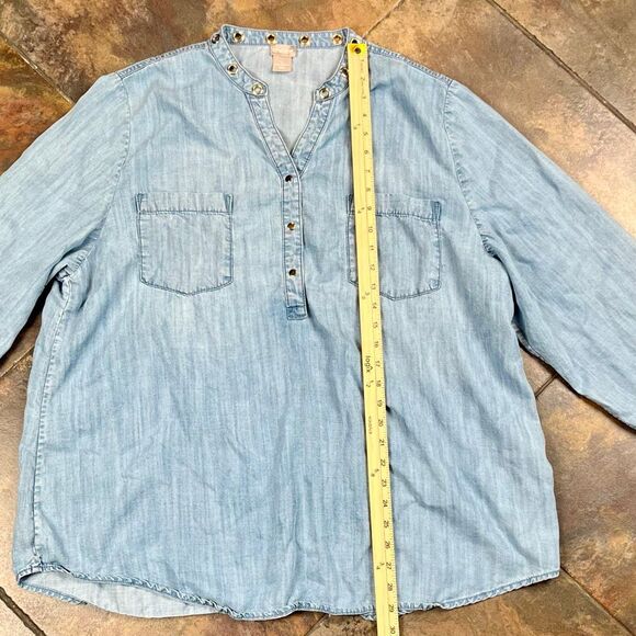 Chico's Blue Denim-Style Long Sleeve Tunic Grommet Collar 4 20/22 - Picture 5 of 12